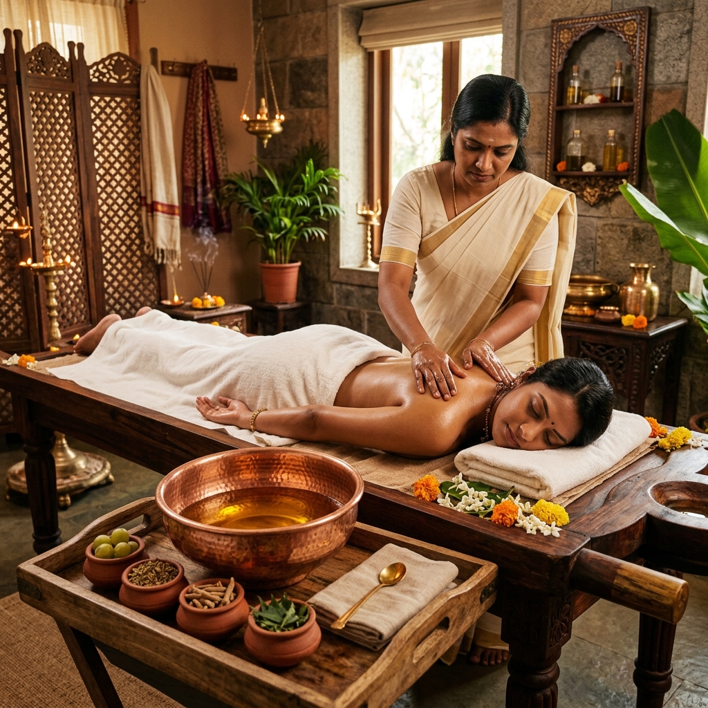 Ayurveda oil therapy session at Sank Spa in Ibrahim Bagh, Hyderabad